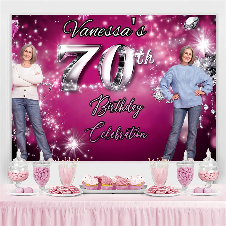 Toile de fond Anniversaire Personnalisable Diamant Rose Paillettes 70ème GQ4-12
