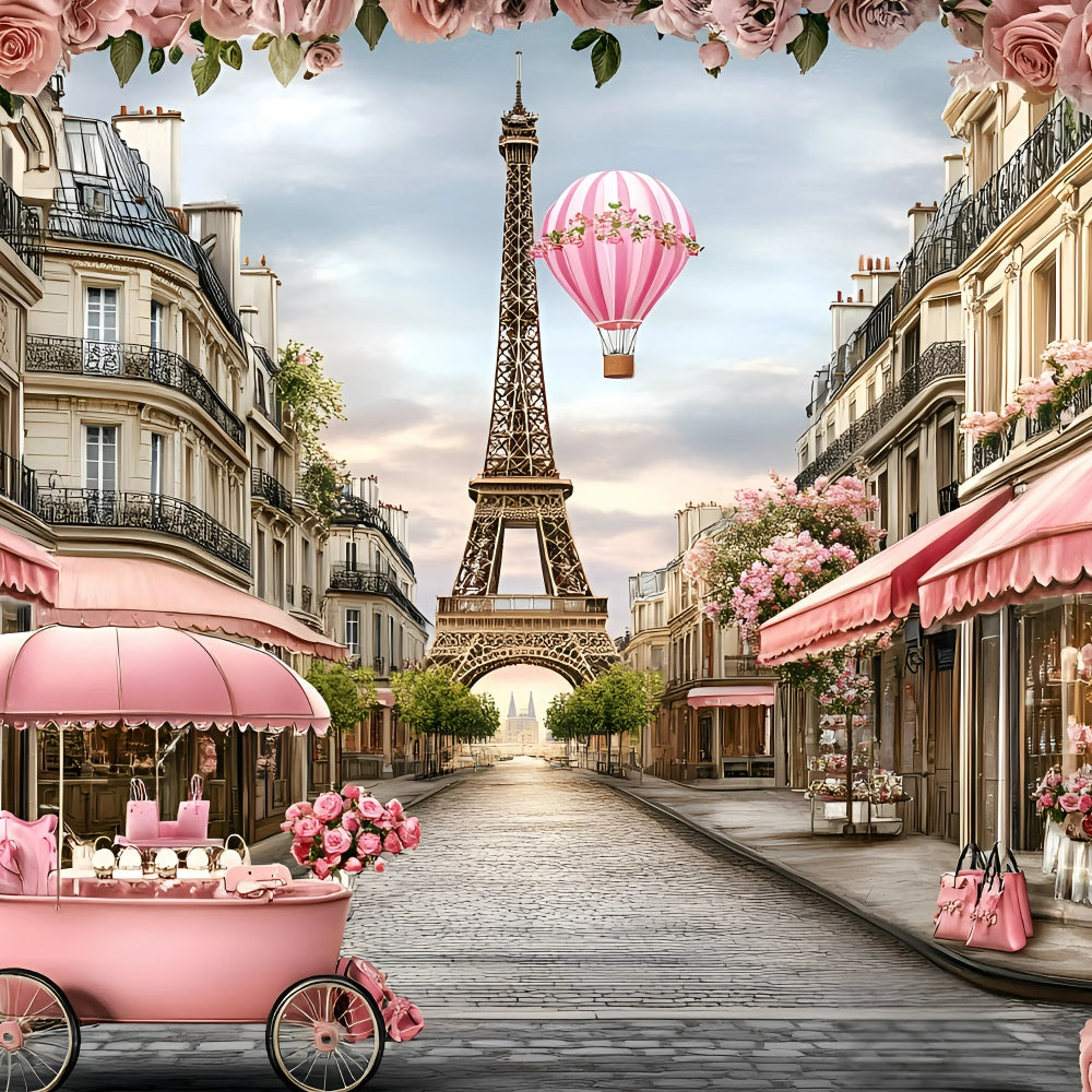 Toile de fond Paris Romance Ballons Floraux Roses GQ4-165