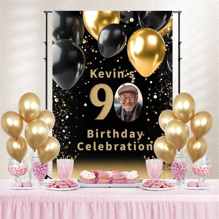 Toile de fond Anniversaire Personnalisée Ballons Paillettes GQ4-18