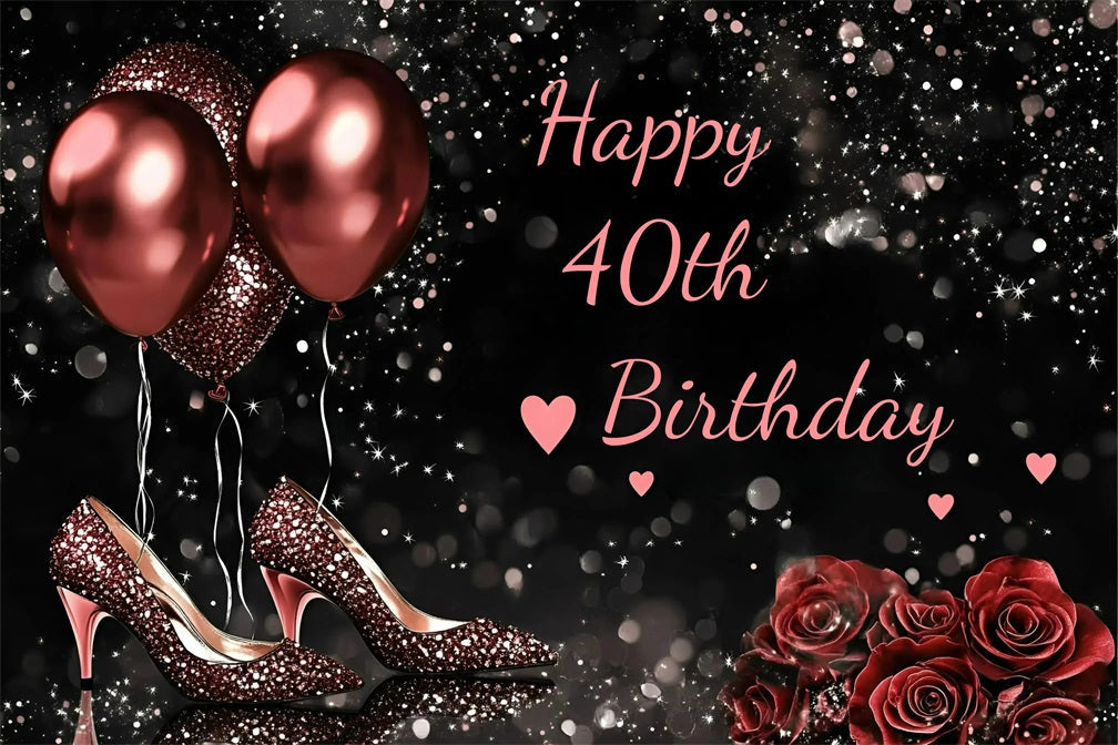 Toile de fond Deco Anniversaire Personnalisé Talon Haut Ballons Roses 40e GQ4-218