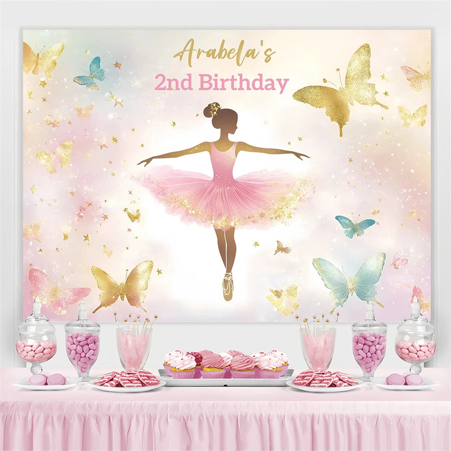 Toile de fond Anniversaire Personnalisable Papillons Danseuse Rose GQ4-221