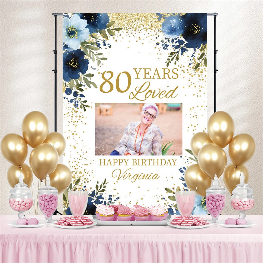 Toile de fond Deco Anniversaire Personnalisé Floral 80e Aimée GQ4-239