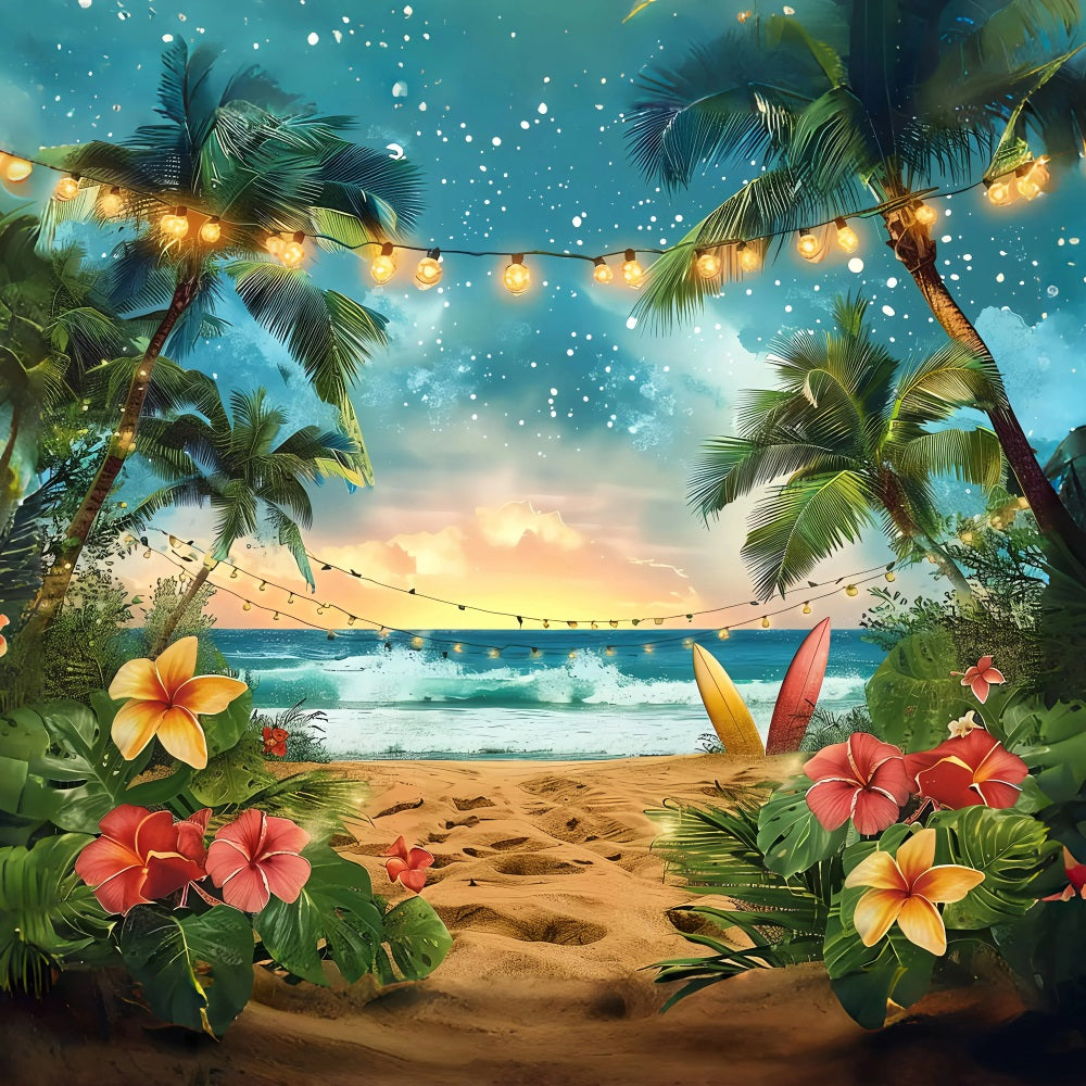 Toile de fond Été Coucher de Soleil Surfboard Lumières GQ4-248