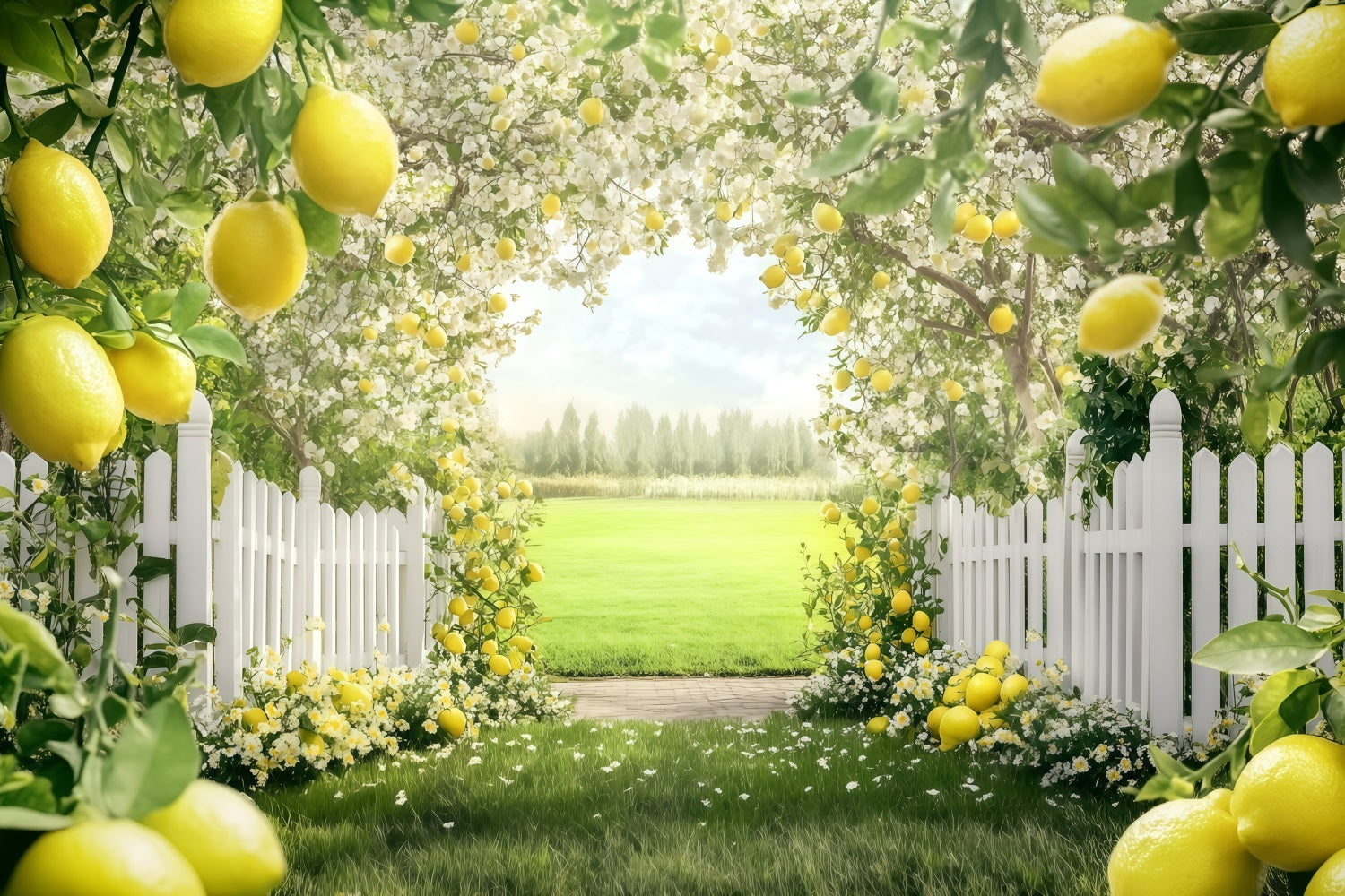 Toile de fond Été Arbre en Fleurs Sentier d'Été GQ4-265