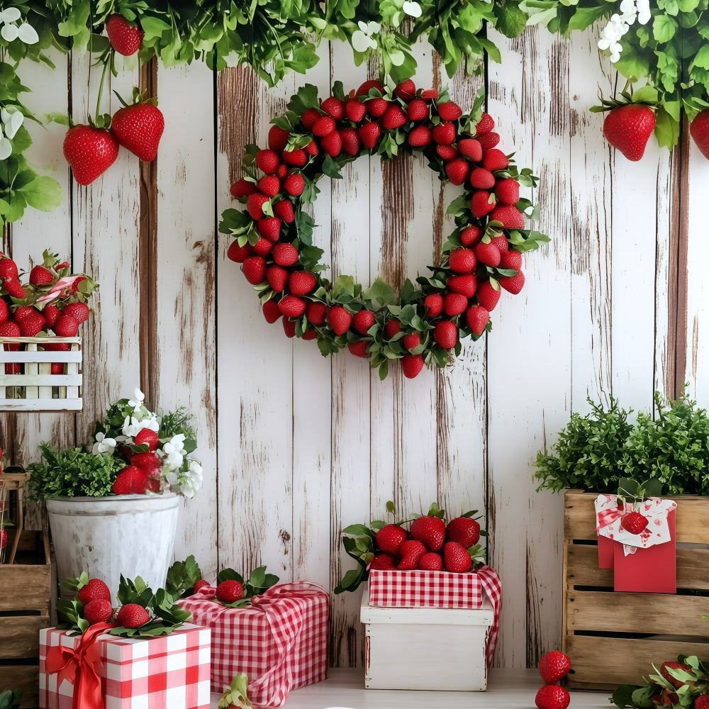 Toile de fond Été Couronne de Fraises Mur Bois GQ4-266
