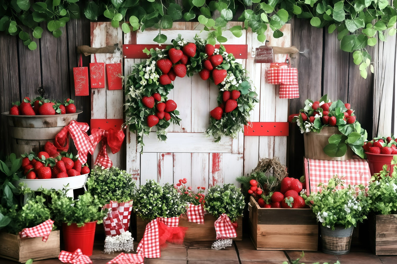 Toile de fond Été Mur Bois Récolte de Fraises GQ4-269