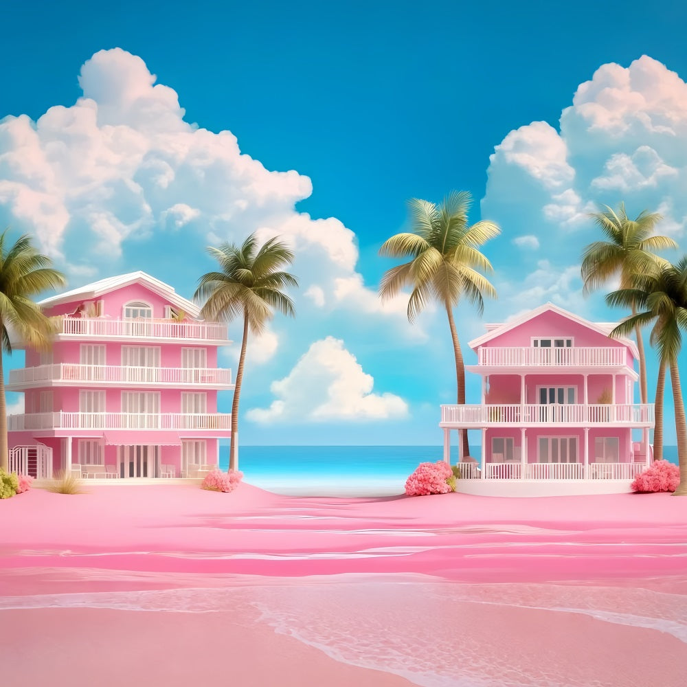 Toile de fond Été Villas Plage Rose Palmier GQ4-273
