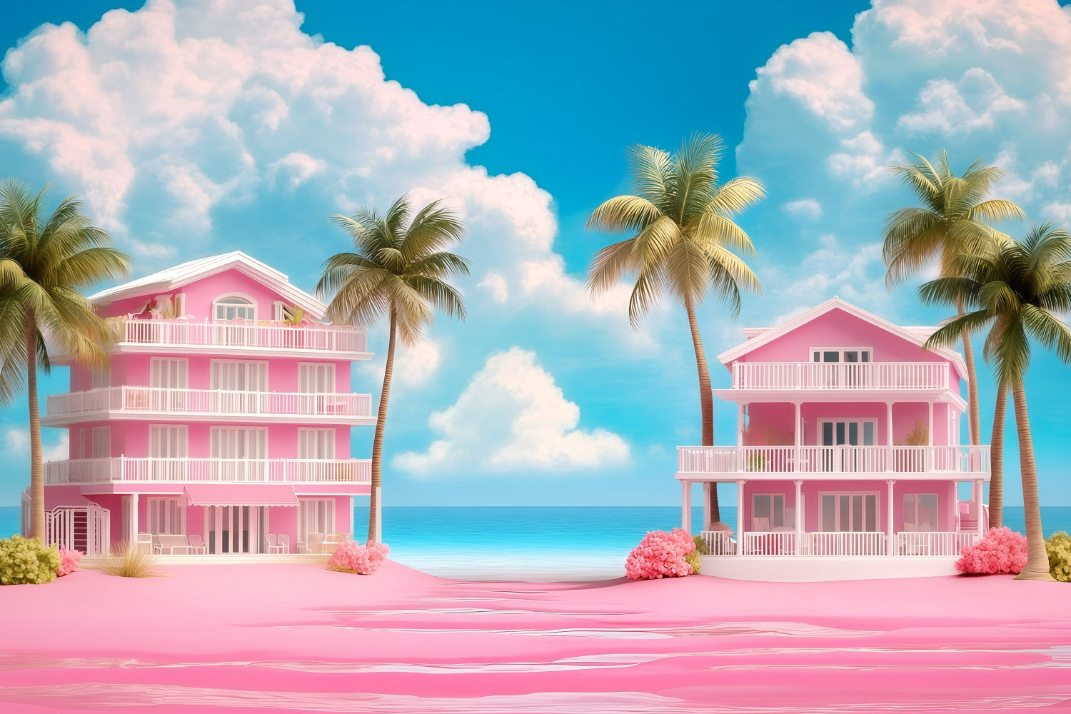 Toile de fond Été Villas Plage Rose Palmier GQ4-273