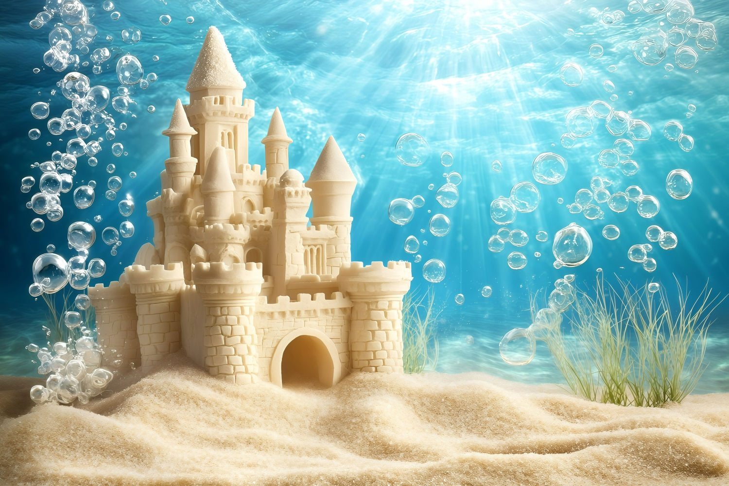 Toile de fond de Plage Été Château de Sable Bulles GQ4-282