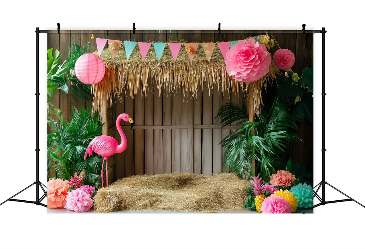 Toile de fond Été Hut Tiki Flamant Rose GQ4-292