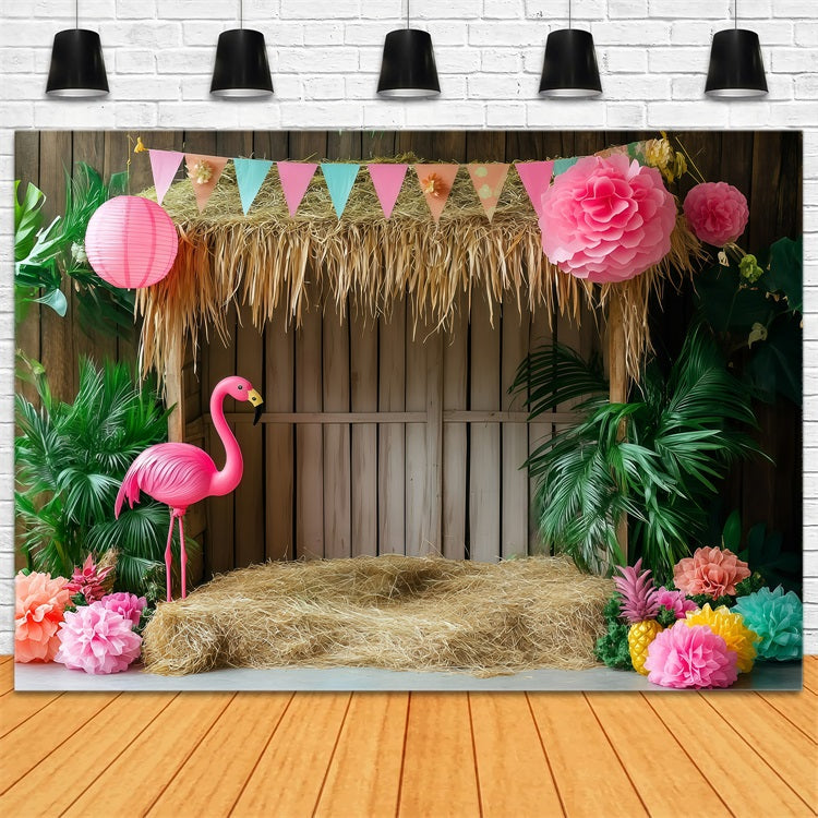 Toile de fond Été Hut Tiki Flamant Rose GQ4-292
