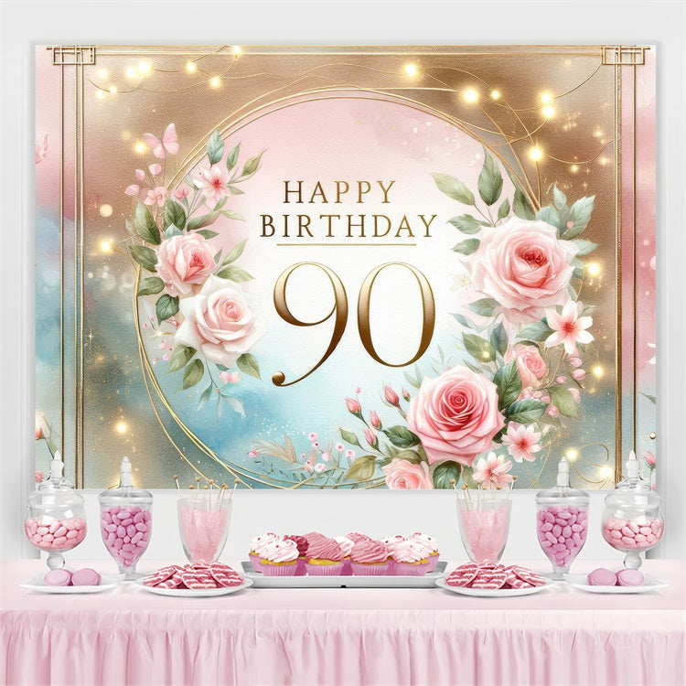 Toile de fond Deco Anniversaire Personnalisé Romantique 90ème Fleurs Lueur GQ4-3