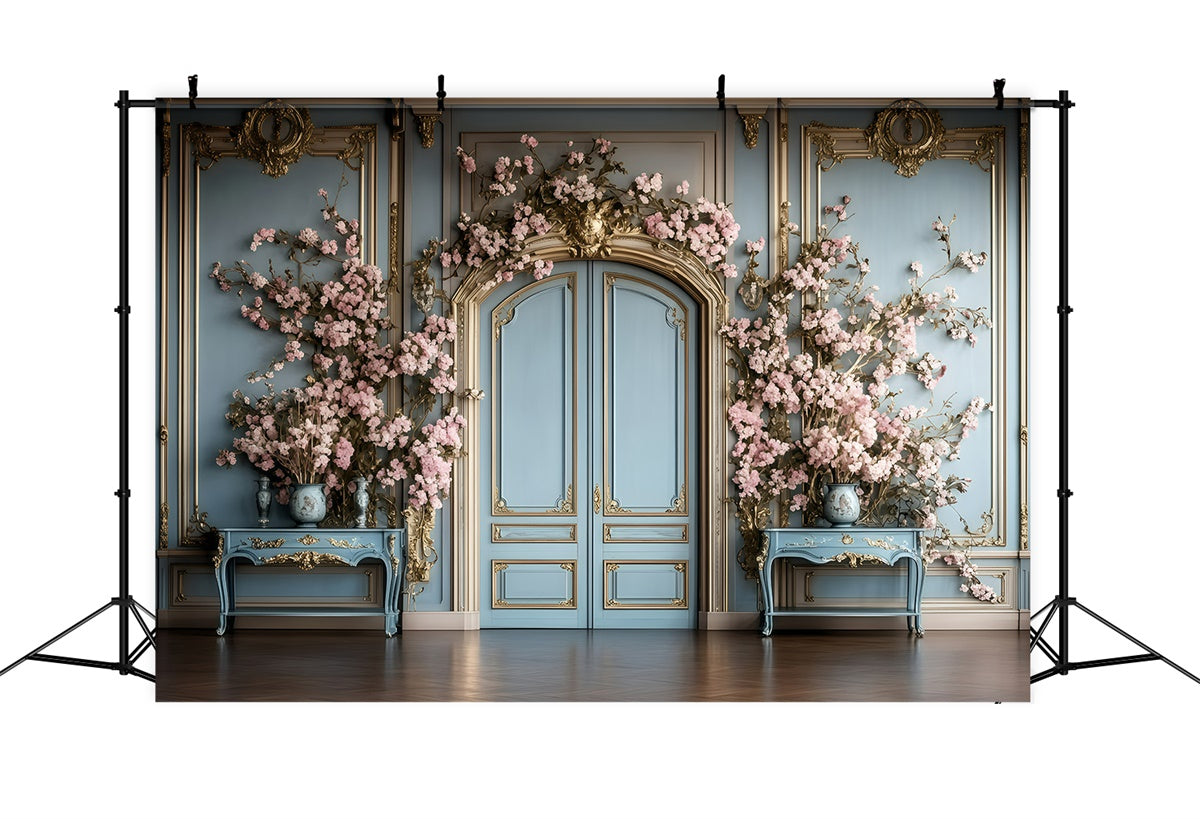 Toile de fond Mur Vintage Porte Florale Vintage Photo Bleu GQ4-319