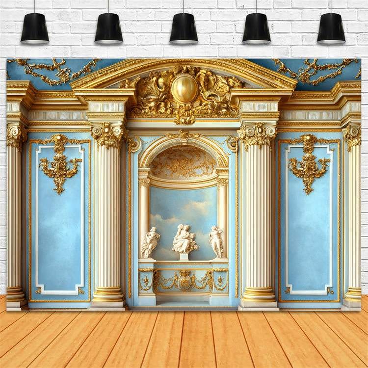 Toile de fond Mur Vintage Colonnes Ornementées Mur Bleu Vintage GQ4-322