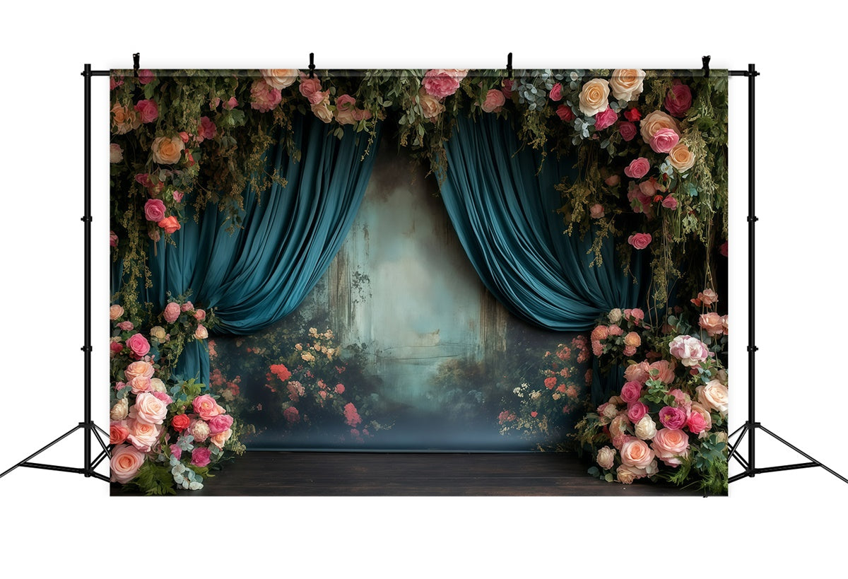 Toile de fond Victorienne Mur Jardin Rêve Drapés Teal Vintage GQ4-325