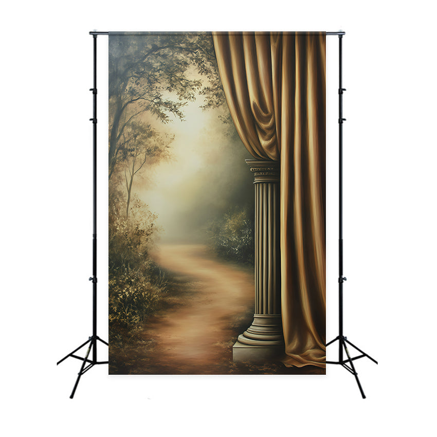 Toile de fond Photo Vintage Pour Photoshoot Colonnes Dorées Forêt Brumeuse GQ4-338
