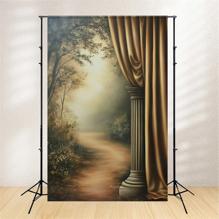 Toile de fond Photo Vintage Pour Photoshoot Colonnes Dorées Forêt Brumeuse GQ4-338