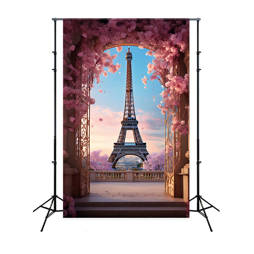 Toile de fond Photo Paris Balcon Fleuri Arche Vue GQ4-63