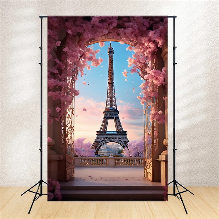 Toile de fond Photo Paris Balcon Fleuri Arche Vue GQ4-63