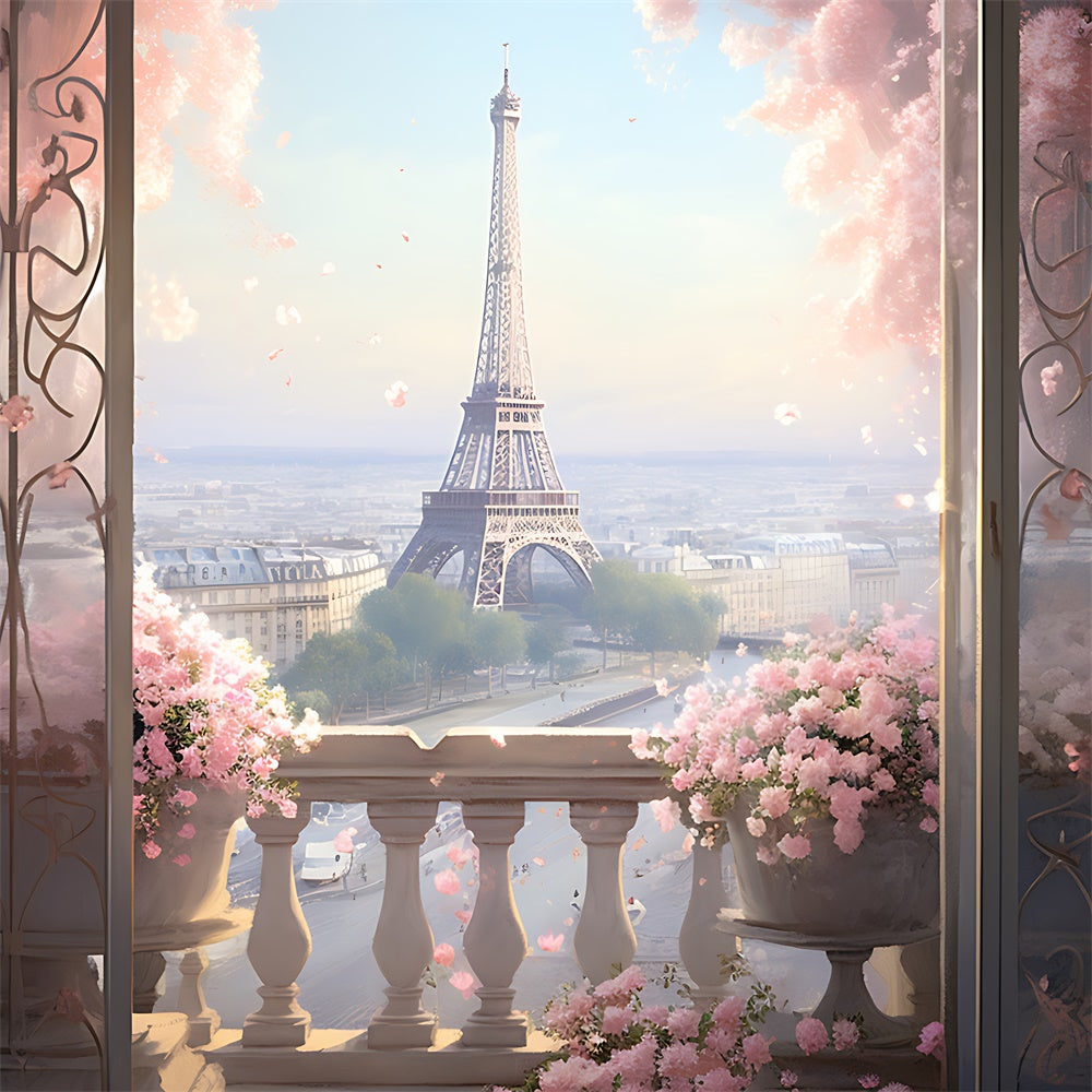 Toile de fond Photo Paris Balcon Fleuri Vue Ville GQ4-65