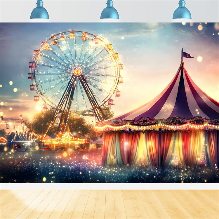 Toile de fond Carnaval Grande Roue Coucher de Soleil Lumineux GQ5-111
