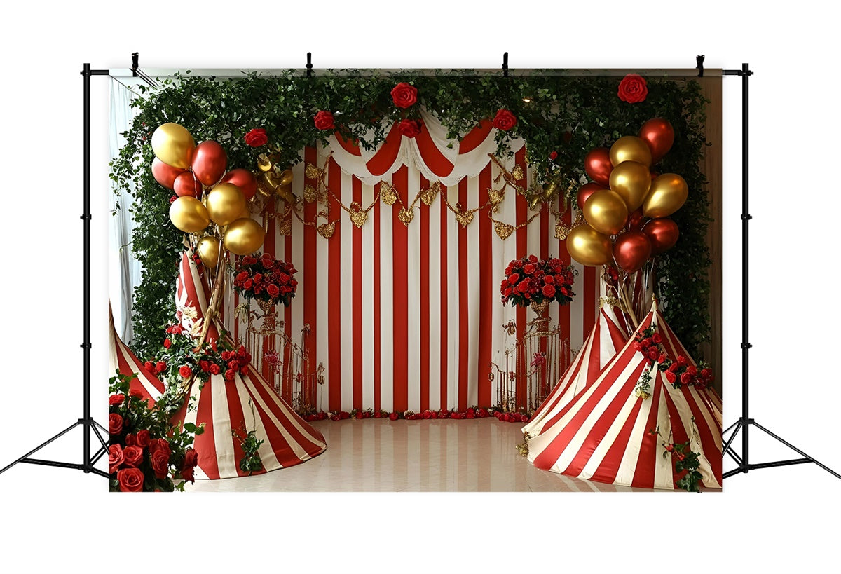 Toile de fond Cirque Ballons Roses Tente Rayée GQ5-130