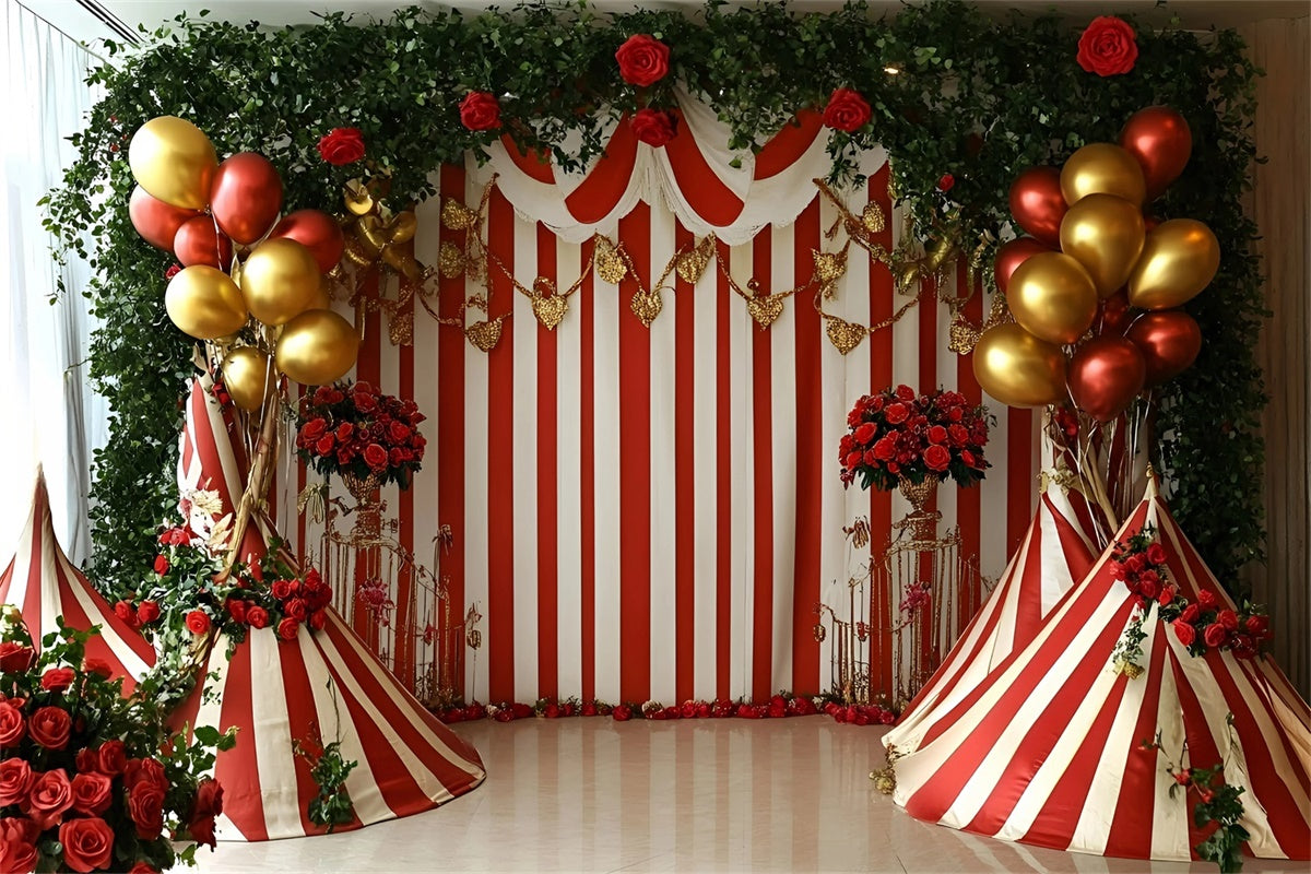 Toile de fond Cirque Ballons Roses Tente Rayée GQ5-130