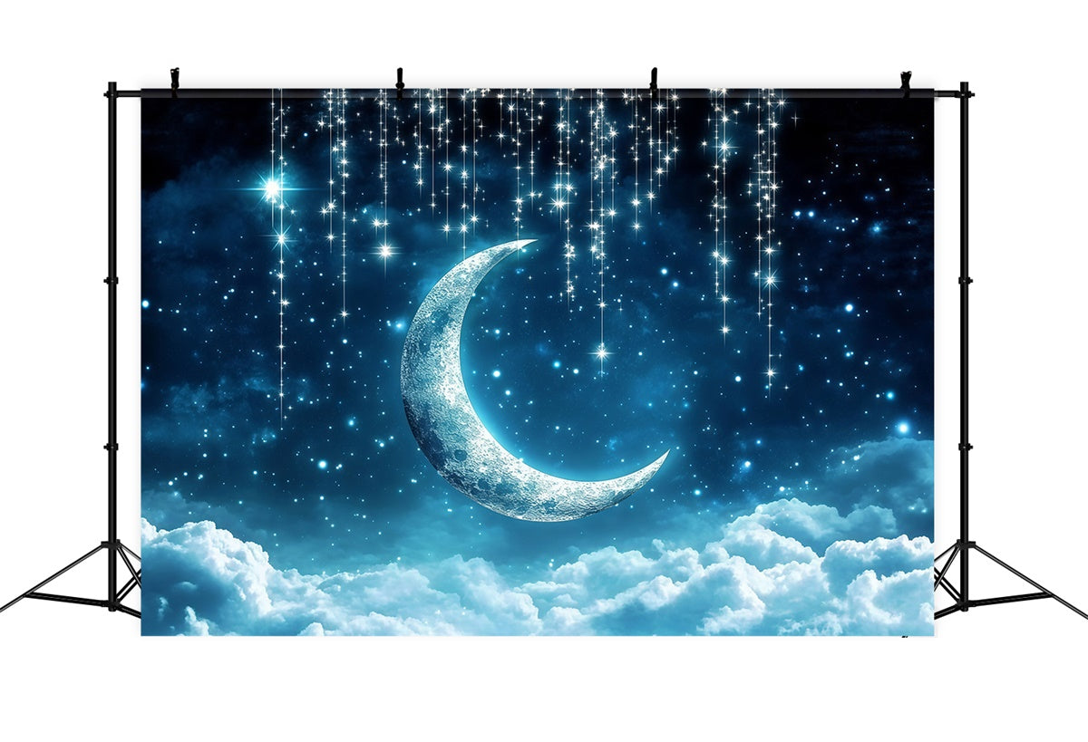 Toile de fond Lune et Étoiles Lune Bleu Minuit GQ5-68