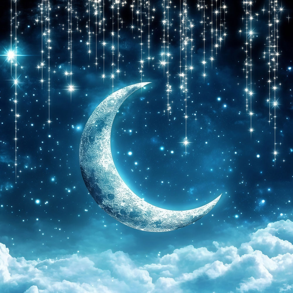 Toile de fond Lune et Étoiles Lune Bleu Minuit GQ5-68