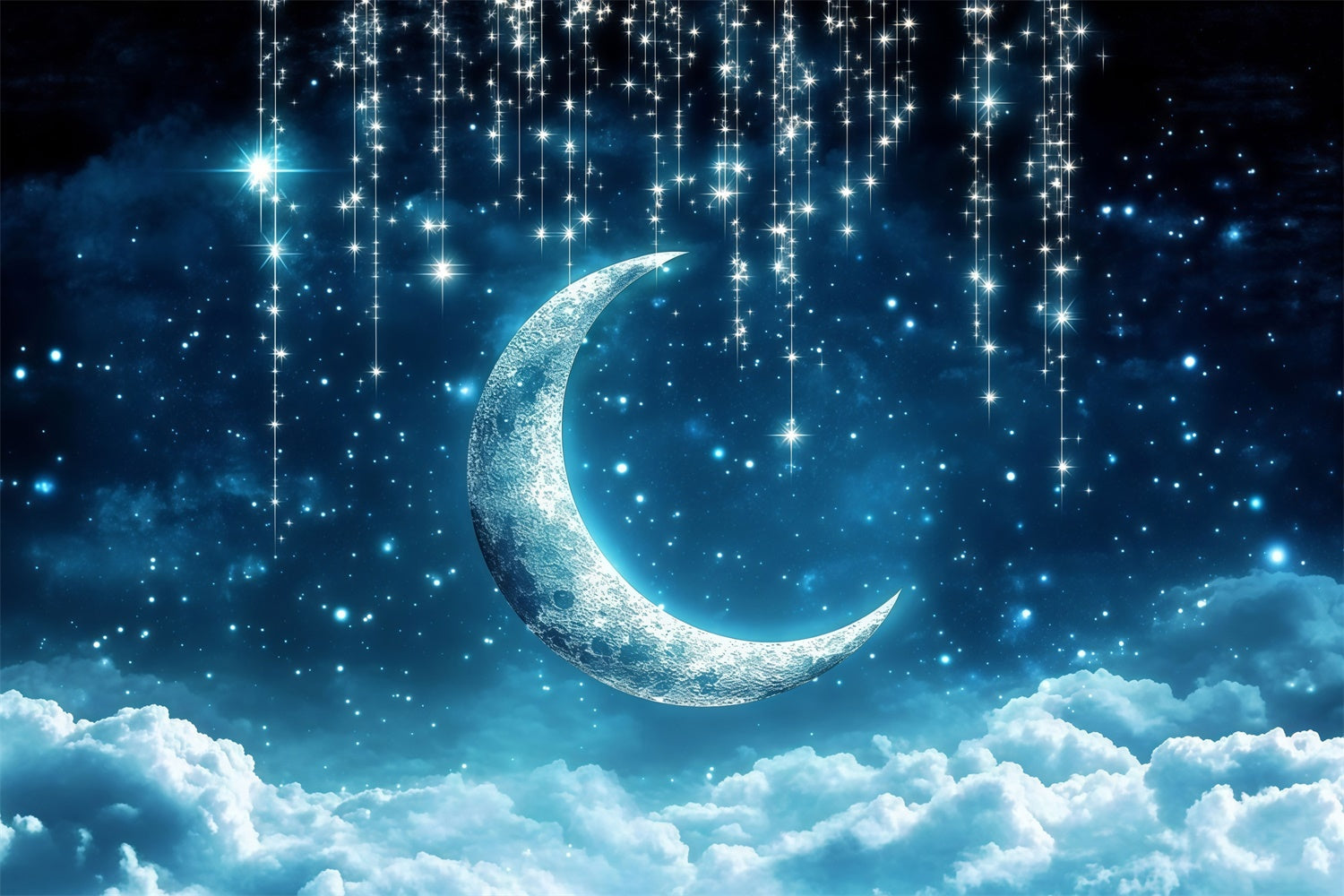 Toile de fond Lune et Étoiles Lune Bleu Minuit GQ5-68