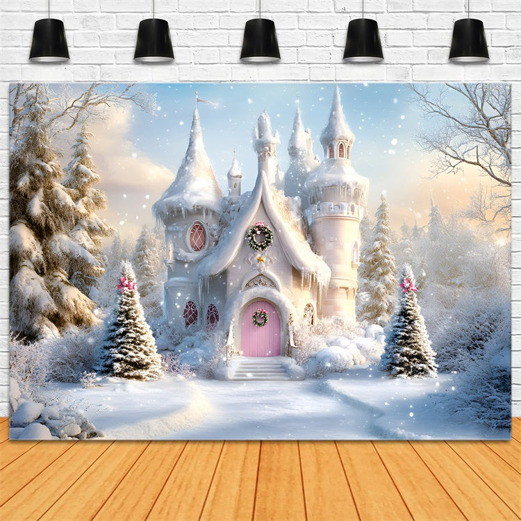Toile de fond photo Noël Porte Rose et Rêves d’Hiver GQ57-25