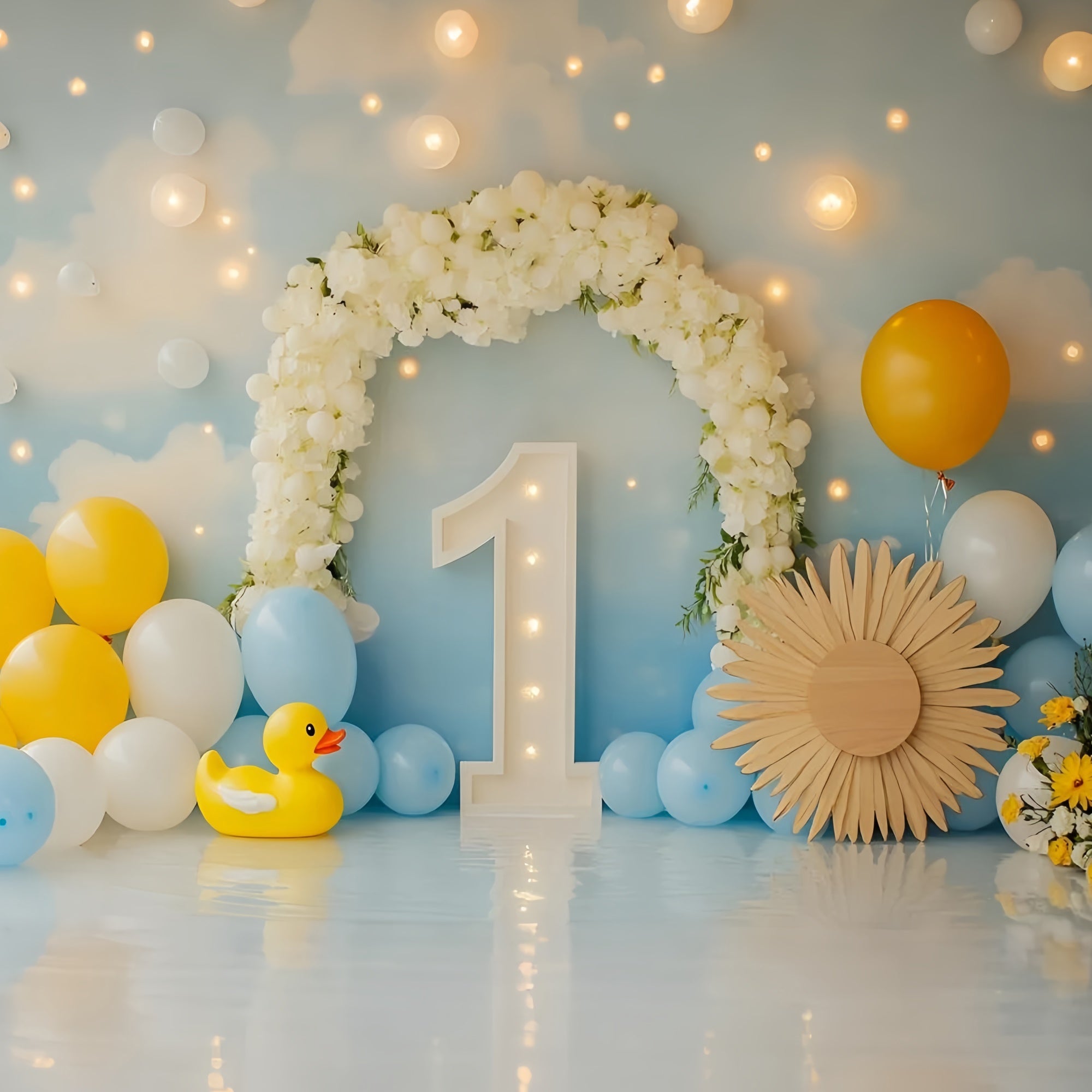 Toile de fond Décor Anniversaire 1 an Ballon Canard Doux Rêve GQ6-301