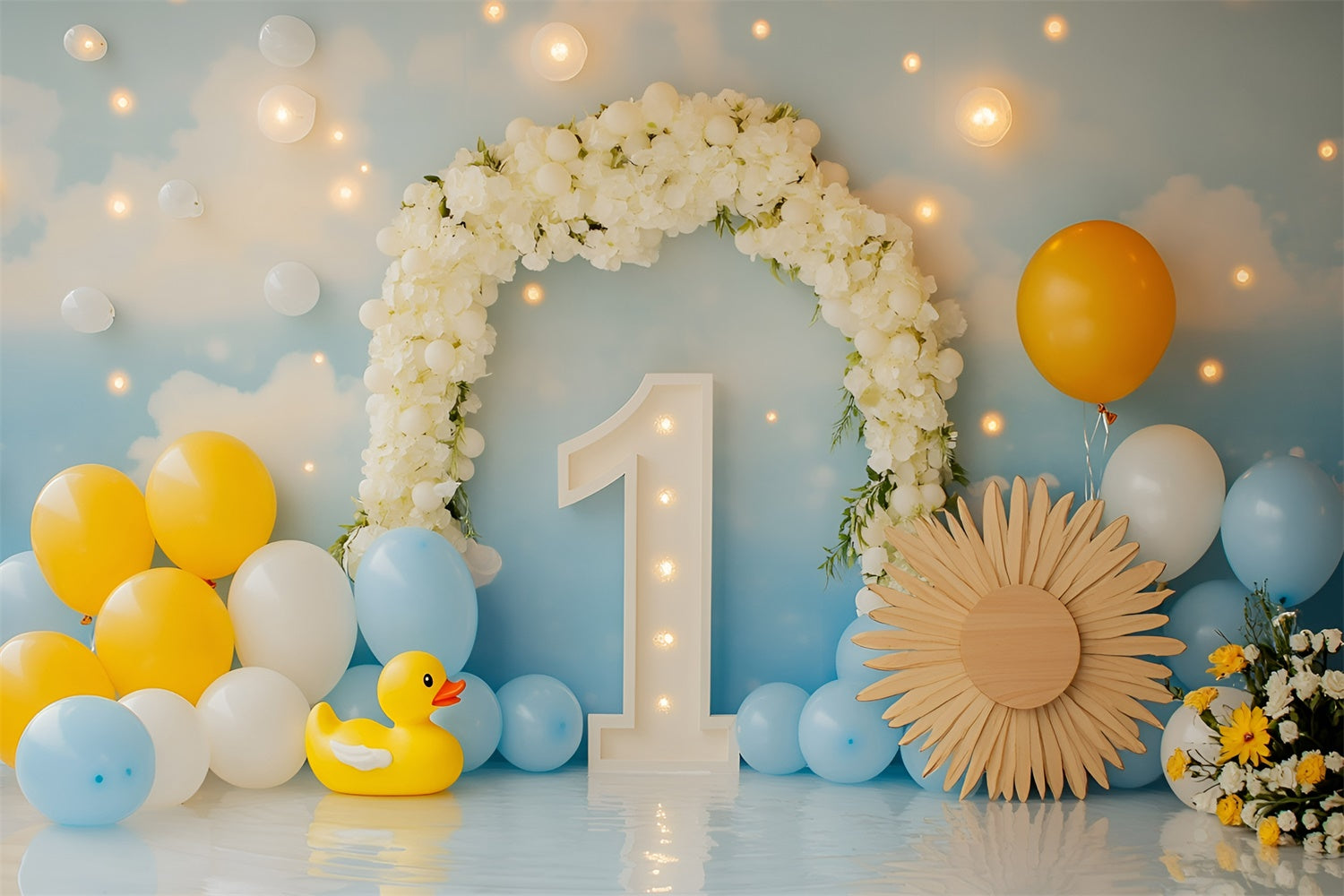 Toile de fond Décor Anniversaire 1 an Ballon Canard Doux Rêve GQ6-301