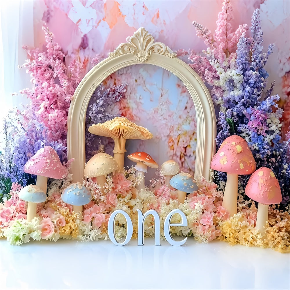 Toile de fond Décor Anniversaire 1 an Jardin Magique de Champignons GQ6-304