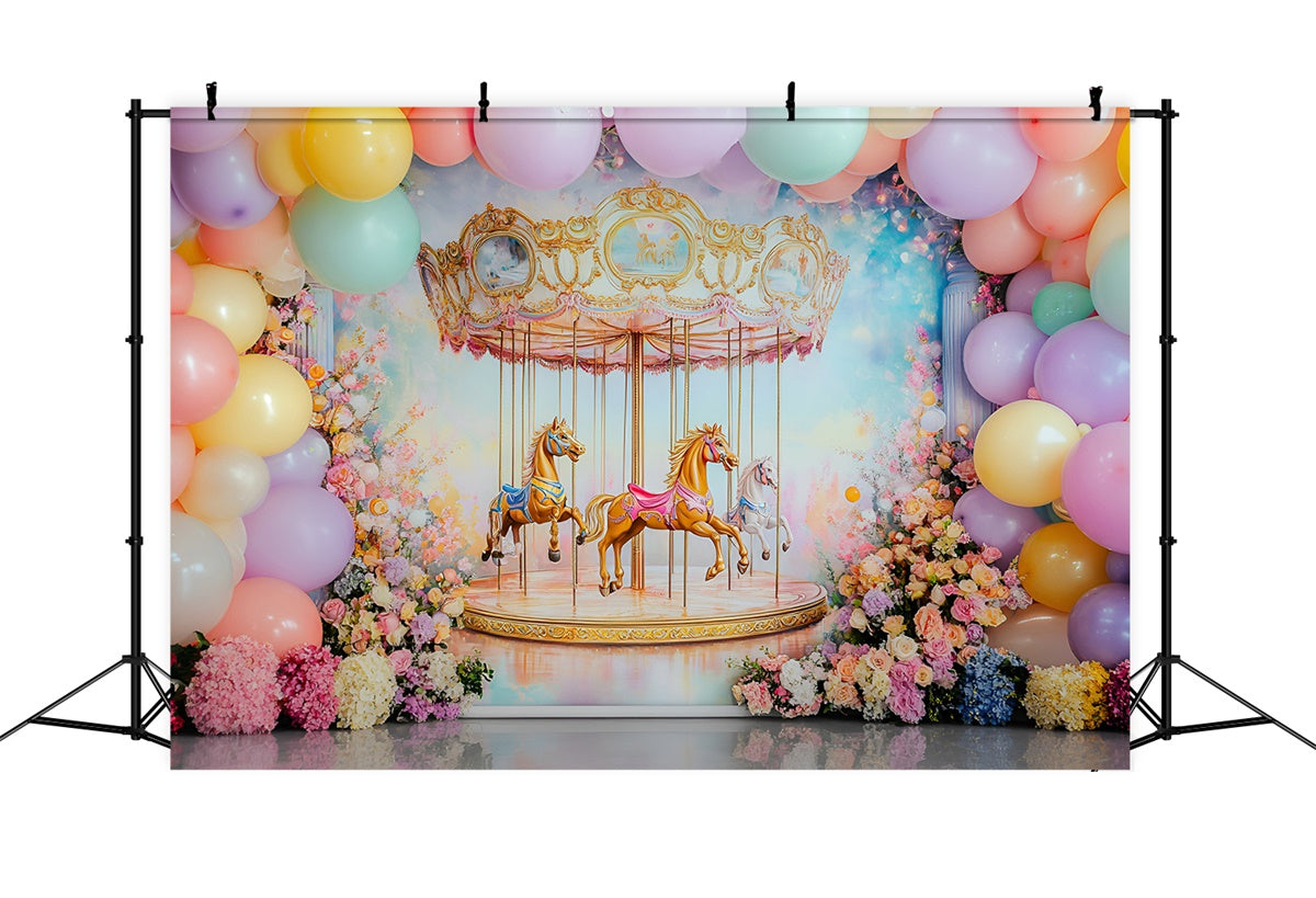 Toile de fond Décor Anniversaire 1 an Délire Fleuri Carrousel GQ6-316