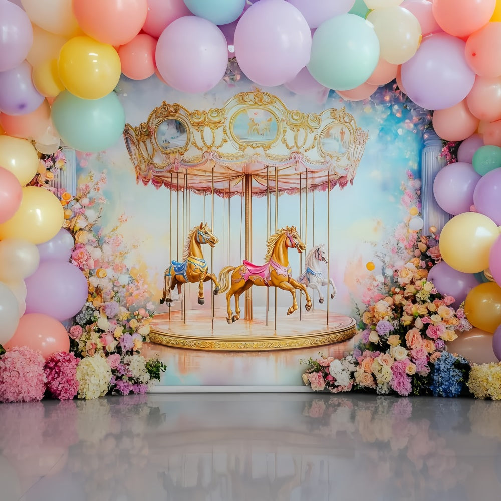 Toile de fond Décor Anniversaire 1 an Délire Fleuri Carrousel GQ6-316