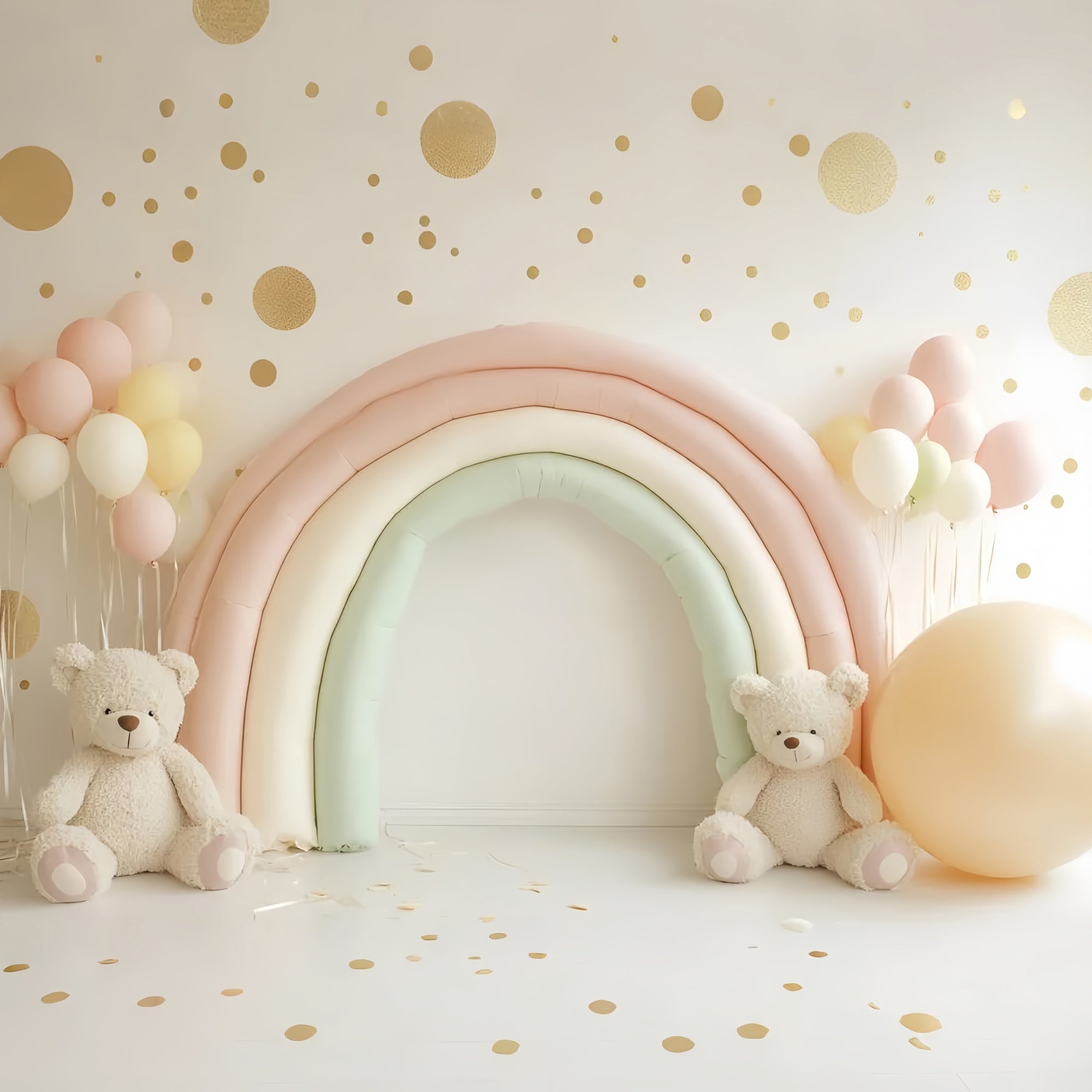 Toile de fond Décor Anniversaire 1 an Ours Arc-en-Ciel Pastel GQ6-336