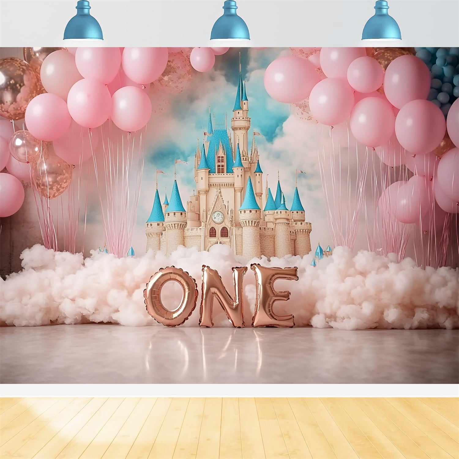 Toile de fond Décor Anniversaire 1 an Château Rose de Rêves GQ6-339