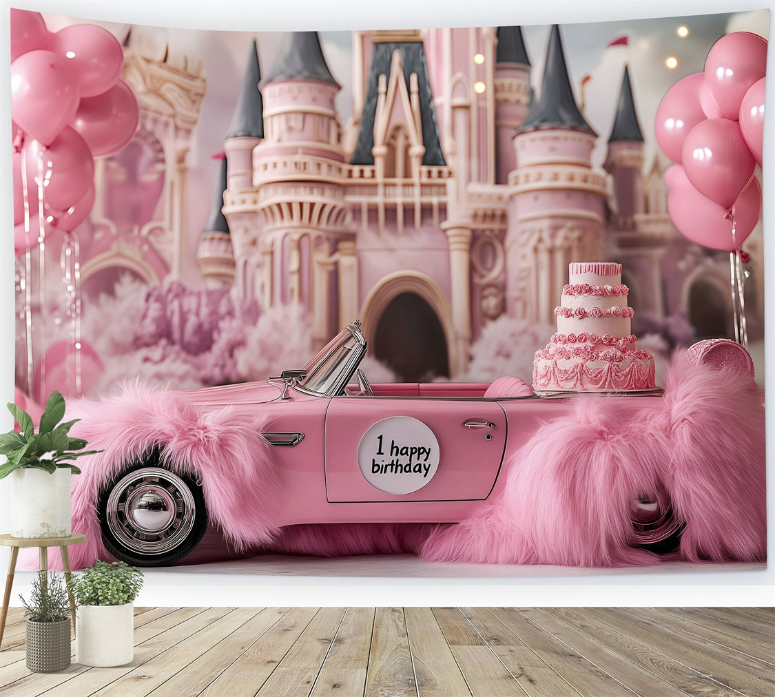Toile de fond Photo Gâteau Smash Voiture Rose Château Magique GQ6-341