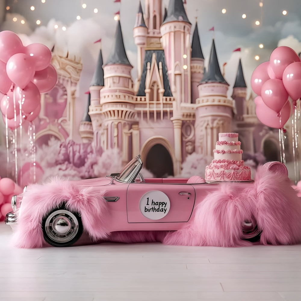 Toile de fond Photo Gâteau Smash Voiture Rose Château Magique GQ6-341