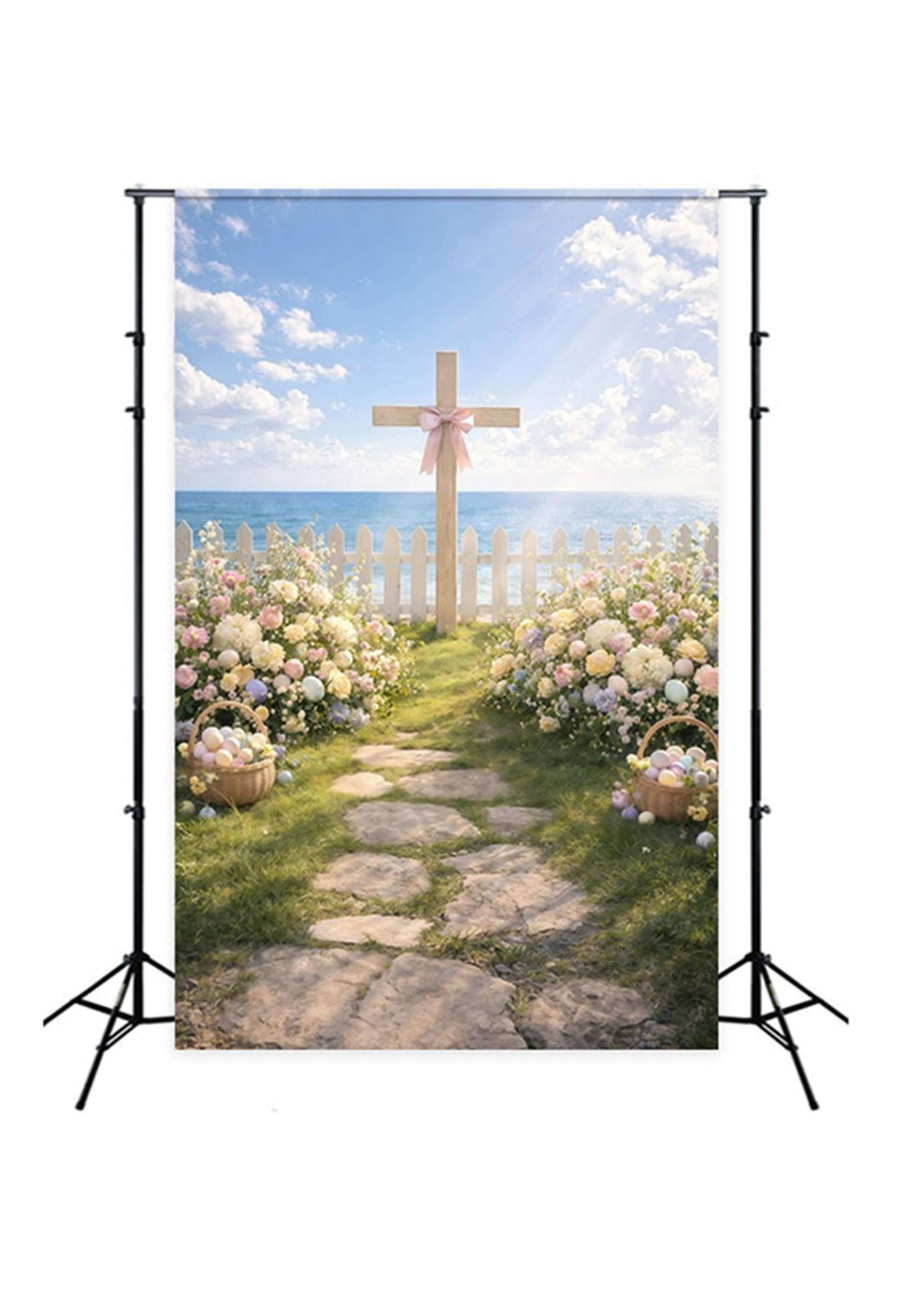 Toile de fond Pâques Chemin Jardin Croix Bord De Mer GQ61-11