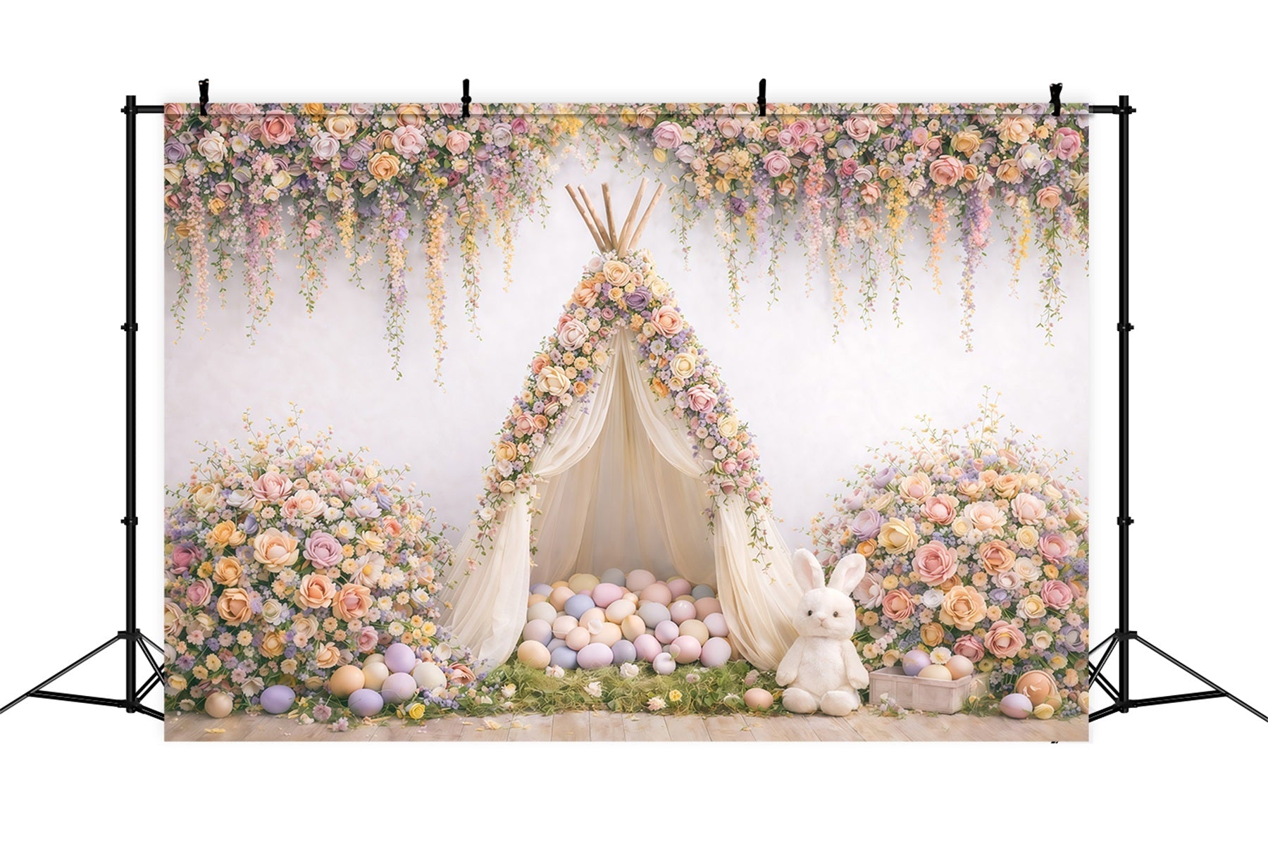 Fond de Pâques Tente Tipi Florale Œufs GQ61-25