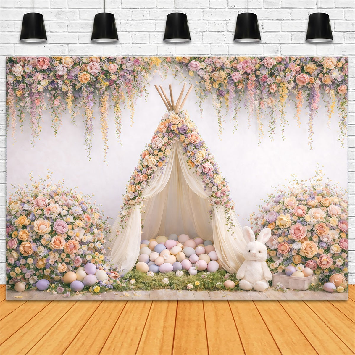 Fond de Pâques Tente Tipi Florale Œufs GQ61-25