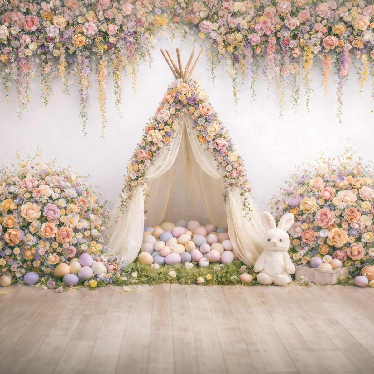 Fond de Pâques Tente Tipi Florale Œufs GQ61-25