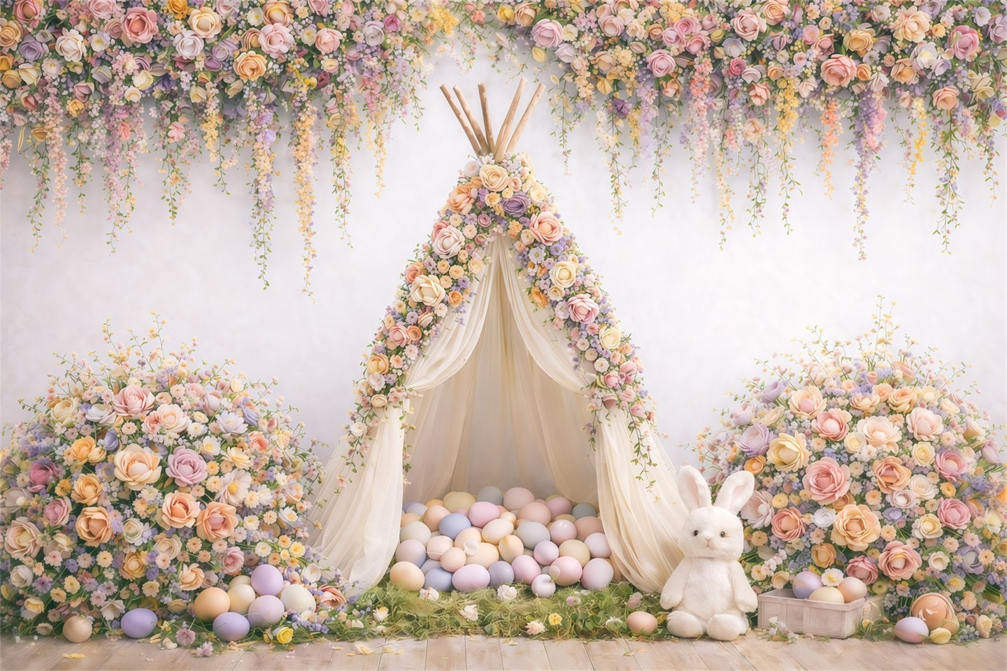 Fond de Pâques Tente Tipi Florale Œufs GQ61-25