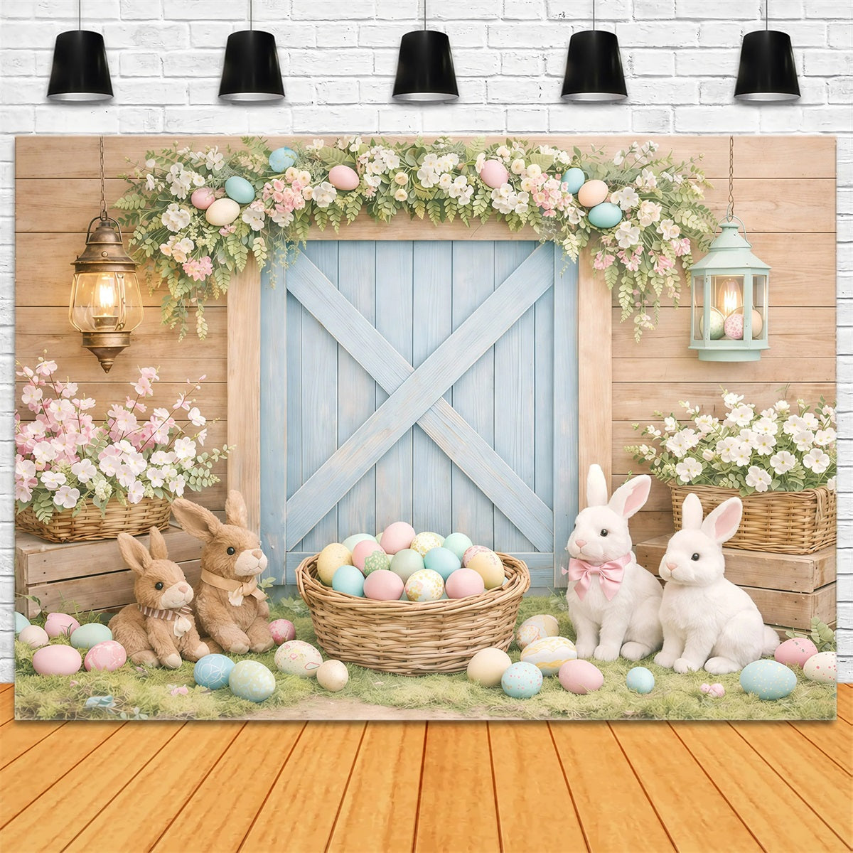 Toile de fond de Pâques Porte Grange Rustique Lapin GQ61-28