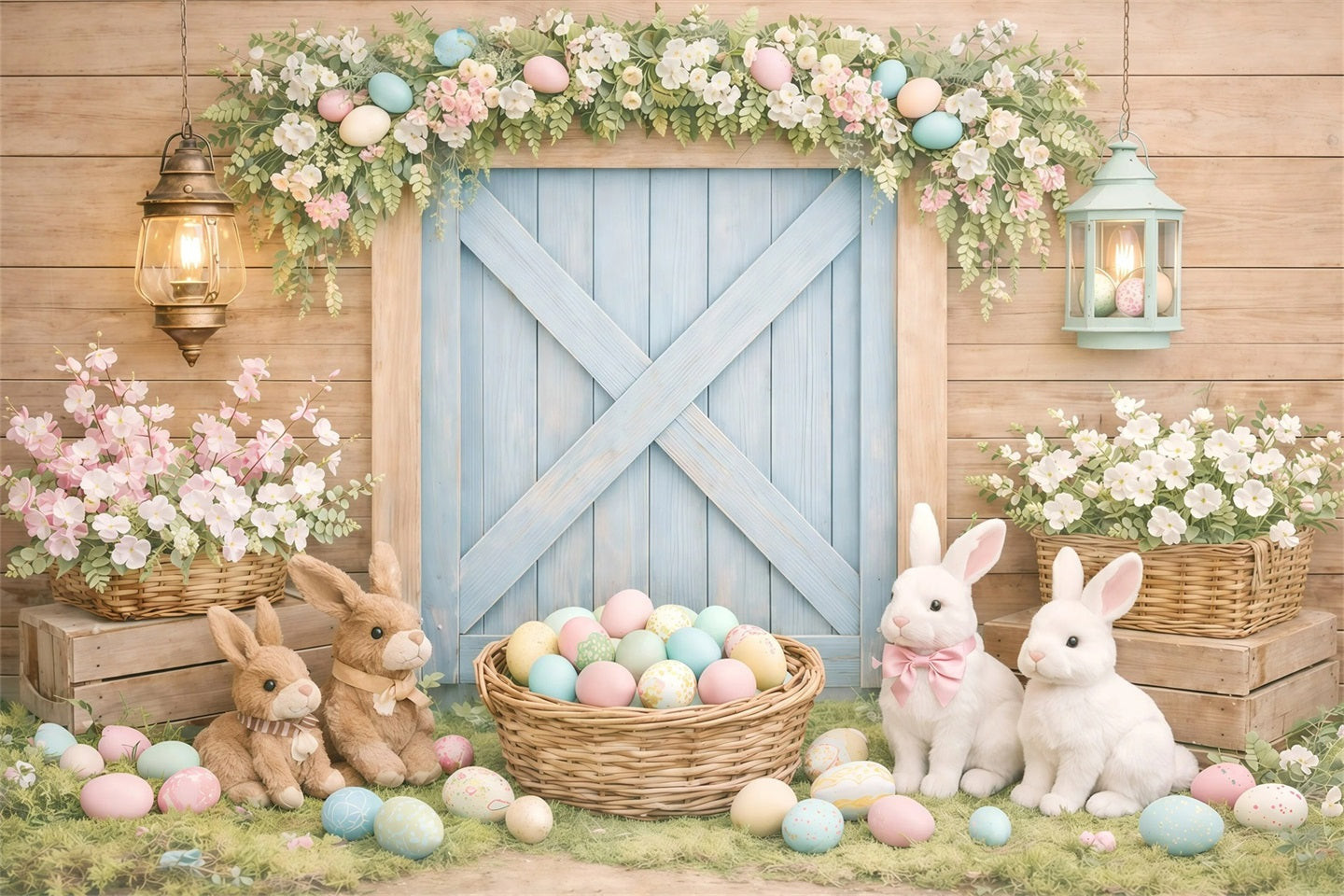 Toile de fond de Pâques Porte Grange Rustique Lapin GQ61-28