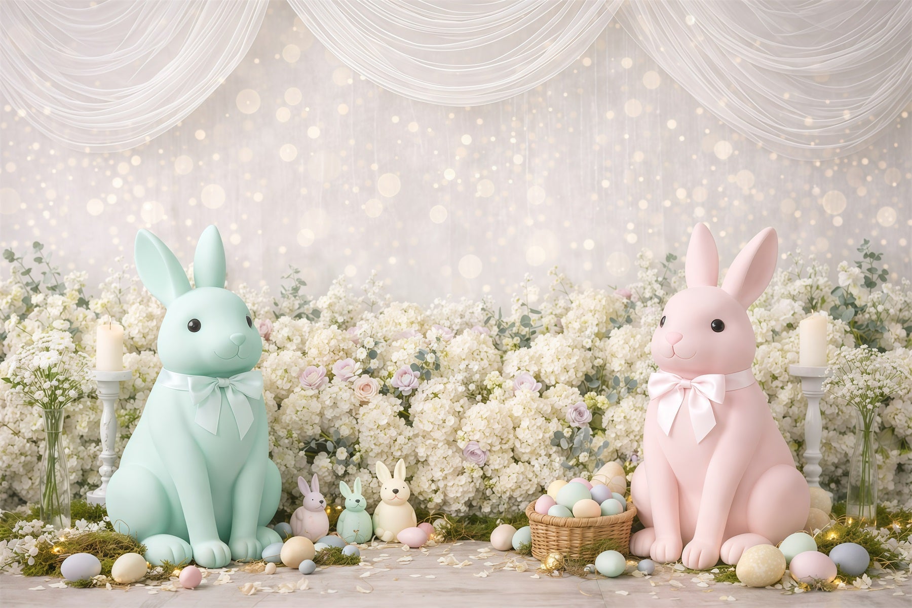 Toile de fond de Pâques Lapin Fleurs Effet Bokeh GQ61-32