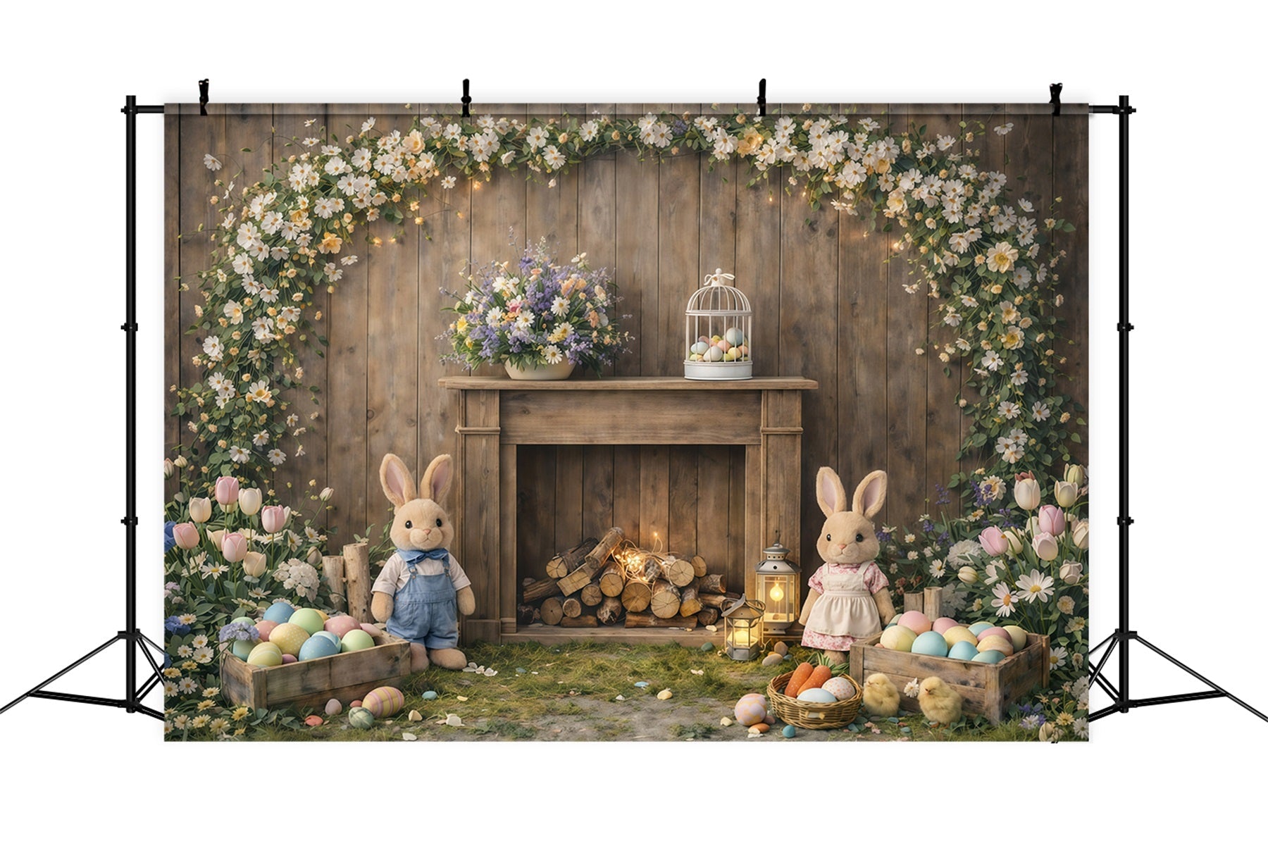 Fond de Pâques Manteau Rustique Lapin Fleurs GQ61-45
