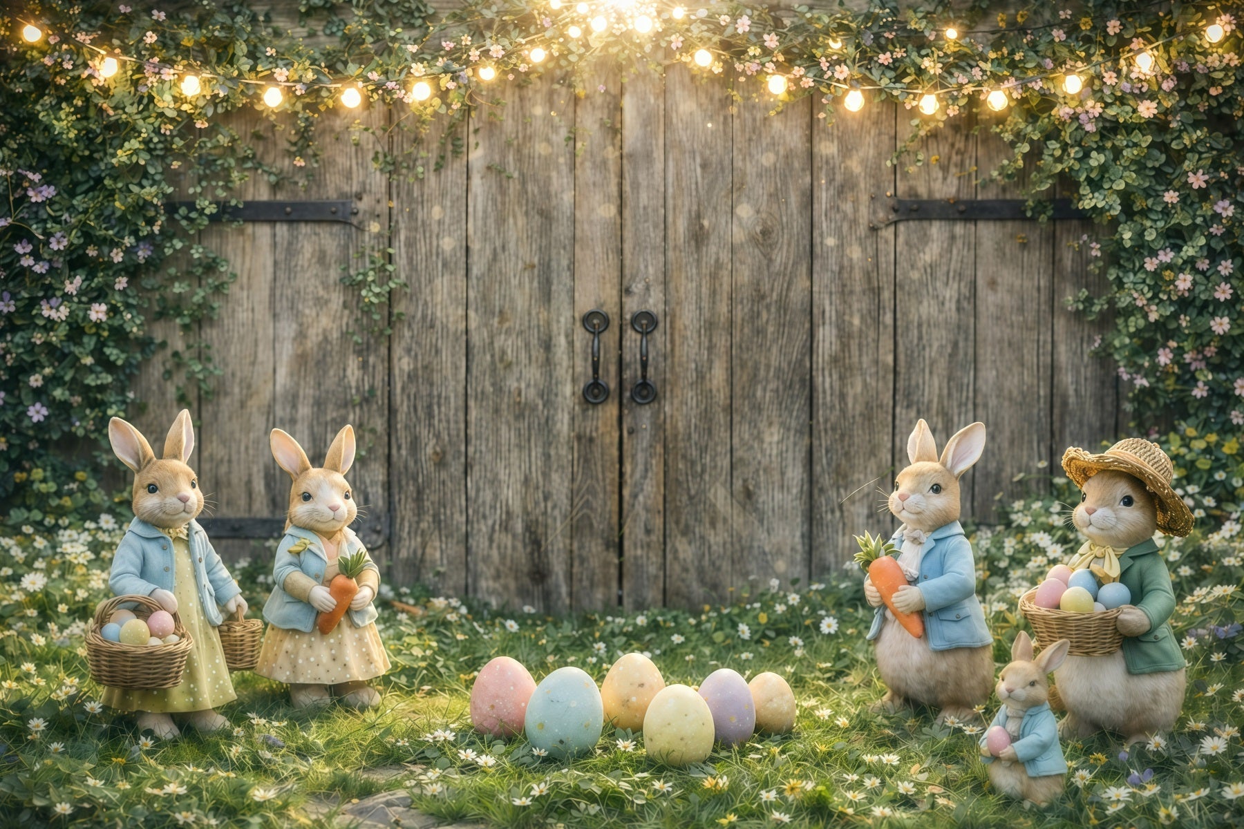 Toile de fond de Pâques Récolte Œufs Lapin Rustique GQ61-48
